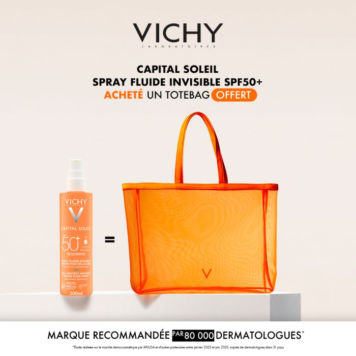 VICHY OFFRE CAPITAL SOLEIL SPRAY FLUIDE INVISIBLE SPF 50+ 200ML + SAC OFFERT