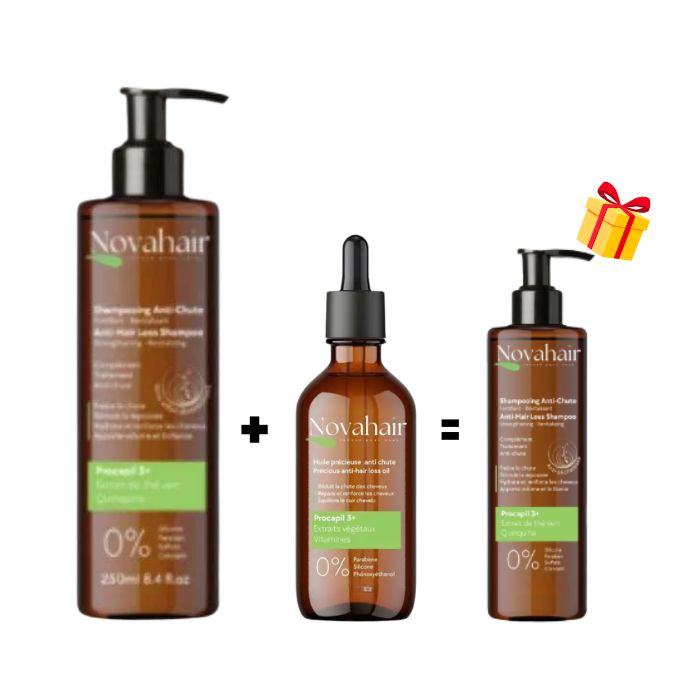 NOVAHAIR OFFRE SHAMPOING 250ML + HUILE 100ML + SHAMPOING 125ML OFFERT