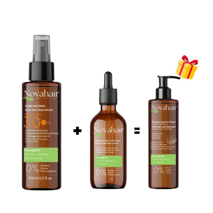 NOVAHAIR OFFRE LOTION 125ML + HUILE 100ML + SHAMPOING 125ML OFFERT