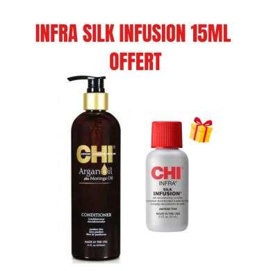 CHI OFFRE ARGAN OIL ET MORINGA APRES SHAMPOOING 340 ML + INFRA SILK INFUSION 15 ML OFFERT