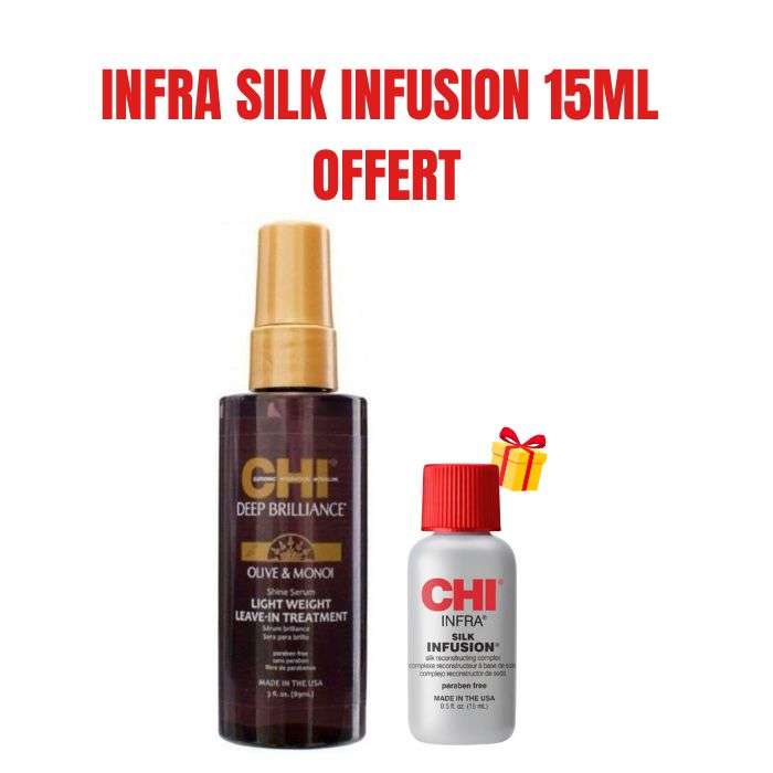 CHI OFFRE DEEP BRILLANCE SERUM HUILE D'OLIVE ET MONOI 89 ML + INFRA SILK INFUSION 15 ML OFFERT
