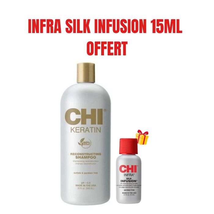 CHI OFFRE KERATIN SHAMPOING RECONSTRUCTEUR PH5.5 946 ML + INFRA SILK INFUSION 15 ML OFFERT