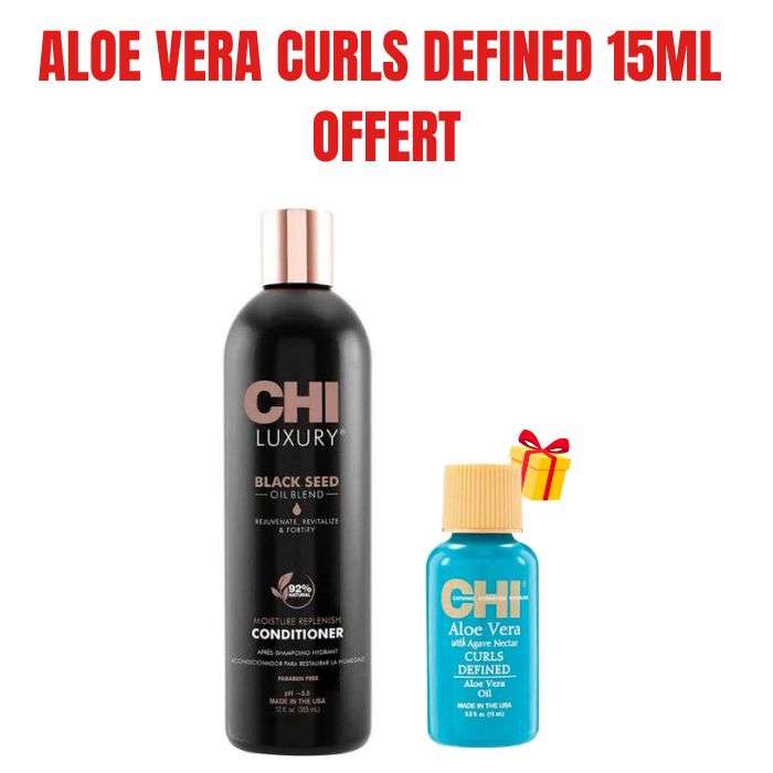 CHI OFFRE LUXURY BLACK SEED OIL MOISTURE REPLENISH CONDITIONER 355 ML +ALOE VERA CURLS DEFINED 15 ML OFFERT