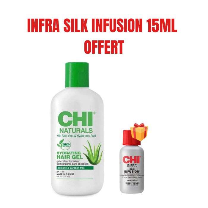 CHI OFFRE NATURALS ALOE VERA ET HYALURONIQUE ACIDE GEL HYDRATANT 177 ML + INFRA SILK INFUSION 15 ML OFFERT