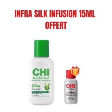 CHI OFFRE NATURALS ALOE VERA ET HYALURONIQUE ACIDE SERUM 59 ML + INFRA SILK INFUSION 15 ML OFFERT