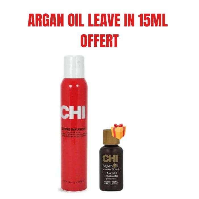 CHI OFFRE SHINE INFUSION SPRAY VAPORISATEUR CHEVEUX BRILLANTS 150 G + ARGAN OIL LEAVE IN TREATMENT 15 ML OFFERT