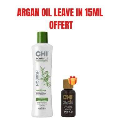 CHI OFFRE POWER PLUS NOURISH APRES SHAMPOING HYDRATANT 355ML + ARGAN OIL LEAVE IN TREATMENT 15 ML OFFERT