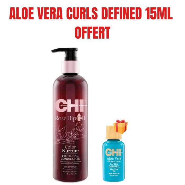 CHI OFFRE ROSE HIP OIL APRES SHAMPOOING PROTECTEUR 340 ML +ALOE VERA CURLS DEFINED 15 ML OFFERT
