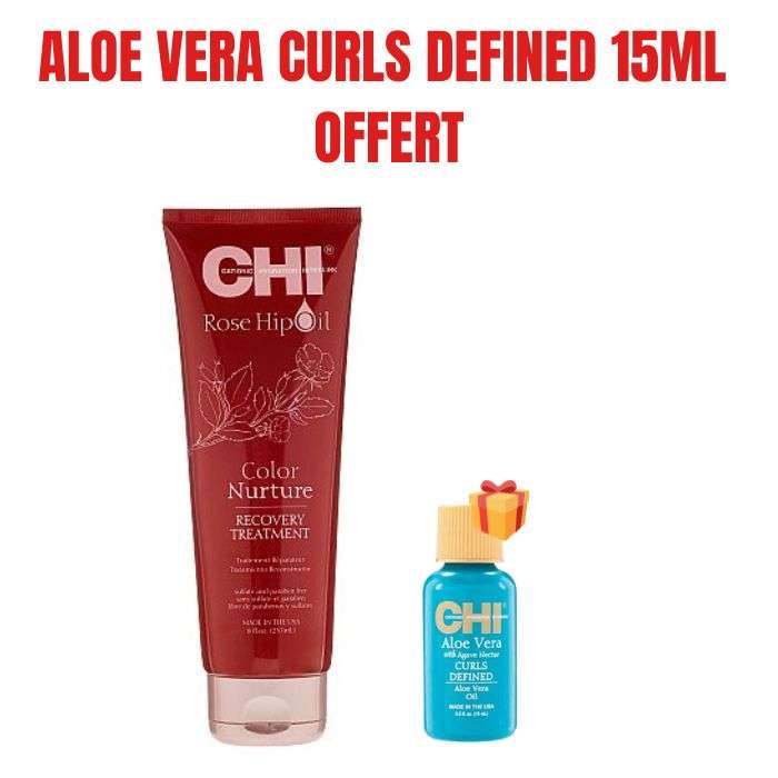 CHI OFFRE ROSE HIP OIL TRAITEMENT DE RECUPERATION 237 ML +ALOE VERA CURLS DEFINED 15 ML OFFERT