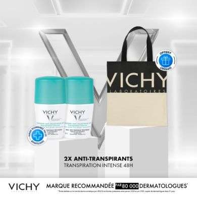 VICHY OFFRE 2 DEODORANTS TRANSPIRATION INTENSE 48H+ SAC VICHY OFFERT