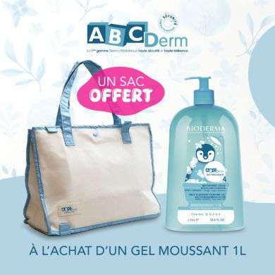 BIODERMA ABCDERM OFFRE GEL NETTOYANT MOUSSANT DOUX 1L + SAC OFFERT
