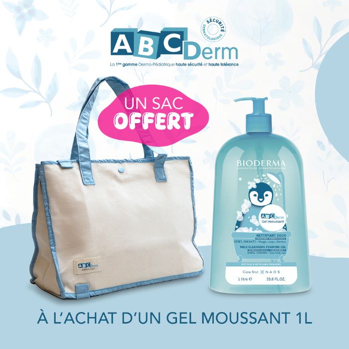 BIODERMA ABCDERM OFFRE GEL NETTOYANT MOUSSANT DOUX 1L + SAC OFFERT