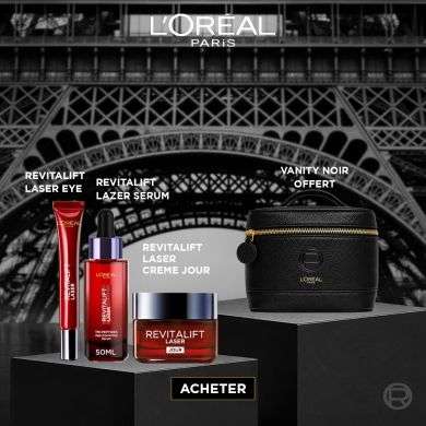 L'OREAL PARIS OFFRE REVITALIFT LAZER SERUM + DAY CREAM + EYE ERASER + VANITY NOIR