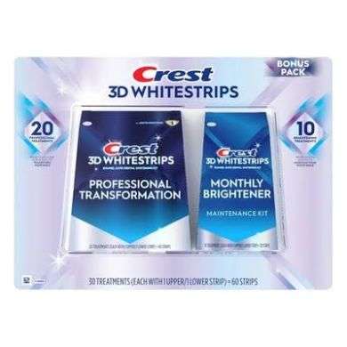 CREST 3D WHITESTRIPS PROFESSIONAL TRANSFORMATION 40 STRIPS + MONTHLY BRIGHTENER MAUNTENANCE KIT 20 STRIPS