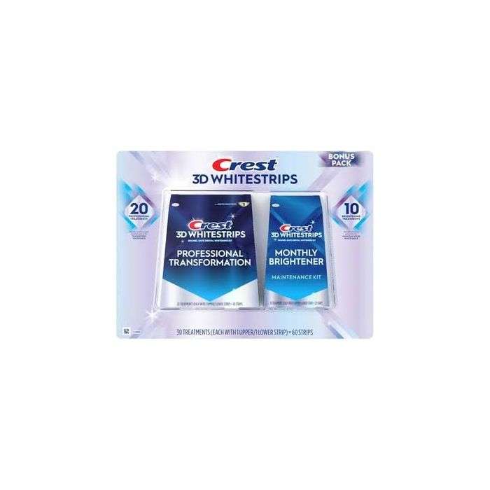 CREST 3D WHITESTRIPS PROFESSIONAL TRANSFORMATION 40 STRIPS + MONTHLY BRIGHTENER MAUNTENANCE KIT 20 STRIPS