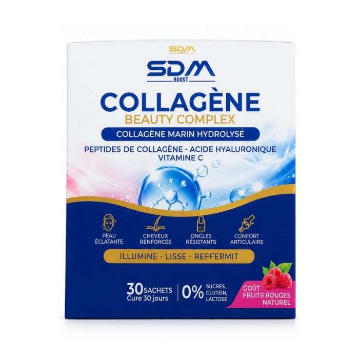 SDM BOOST COLLAGENE BEAUTY COMPLEX COLLAGENE MARIN HYDROLYSE GOUT FRUITS ROUGES NATUREL 30 SACHETS
