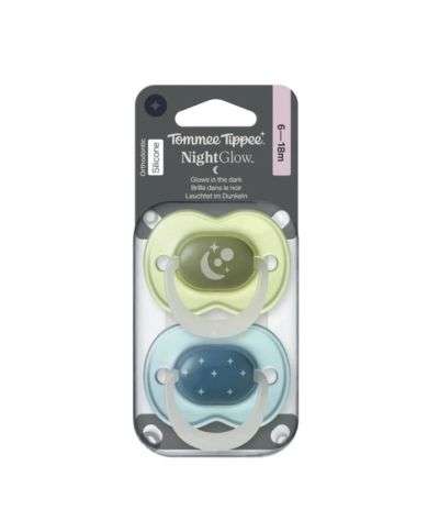 TOMMEE TIPPEE NIGHT GLOW SUCETTES ORTHODONTIC SILICONE 6-18 MOIS