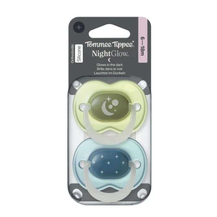 TOMMEE TIPPEE NIGHT GLOW SUCETTES ORTHODONTIC SILICONE 6-18 MOIS