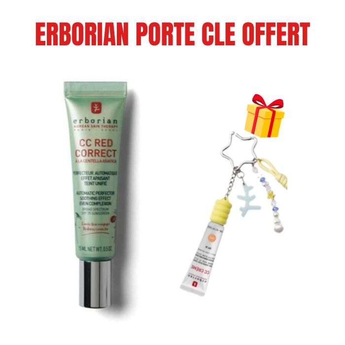ERBORIAN OFFRE CC RED CORRECT CENTELLA ASIATICA EFFET APAISANT SPF25 15 ML + PORTE CLE OFFERT