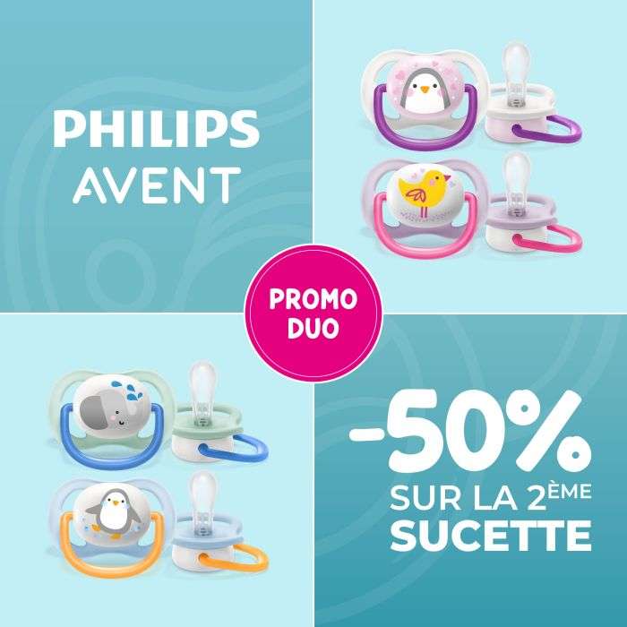 AVENT OFFRE SUCETTES ORTHODONTIQUE ULTRA AIR ANIMALS 0-6 MOIS PACK DE 2 + 2EME PACK DE 2 A -50%