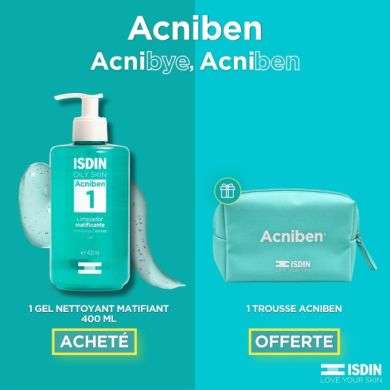 ISDIN OFFRE ACNIBEN 1 GEL NETTOYANT MATIFIANT 400 ML + TROUSSE OFFERTE