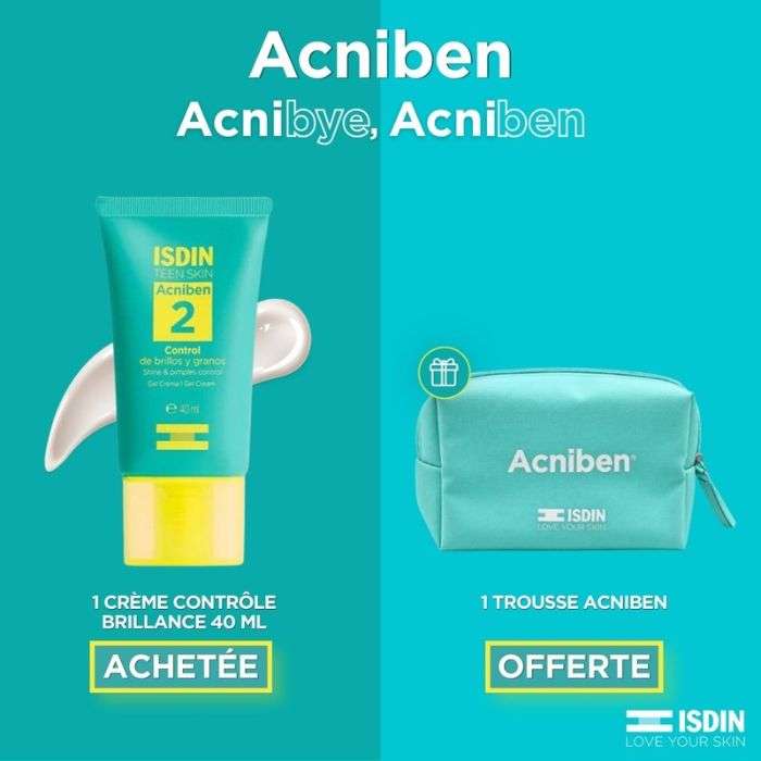 ISDIN OFFRE TEEN SKIN ACNIBEN 2 GEL CREME POUR PEAUX GRASSE 40 ML + TROUSSE ACNIBEN OFFERTE