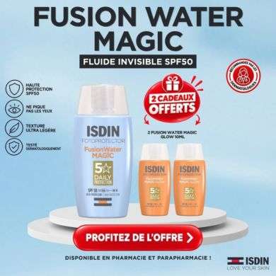 ISDIN OFFRE FOTOPROTECTOR FUSION WATER MAGIC SPF 50+ 50 ML + 2 FUSION WATER MAGIC GLOW 10 ML OFFERTS