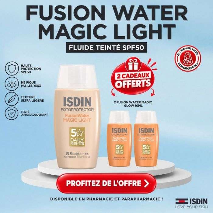 ISDIN OFFRE FOTOPROTECTOR FUSION WATER MAGIC LIGHT SPF50 50ML + 2 FUSION WATER MAGIC GLOW 10 ML OFFERTS