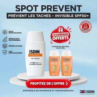 ISDIN OFFRE FOTOULTRA 100 SPOT PREVENT SPF 50+ 50 ML + 2 FUSION WATER MAGIC GLOW 10 ML OFFERTS