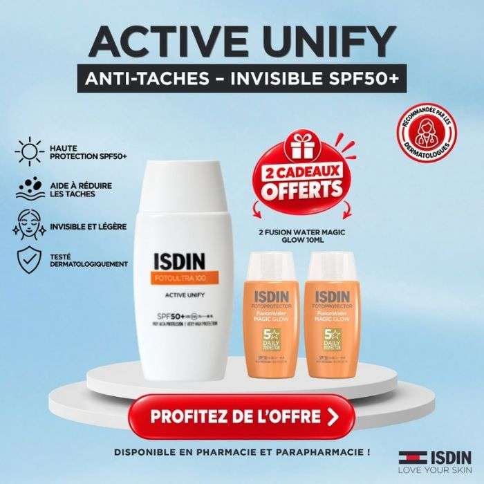 ISDIN OFFRE FOTOULTRA 100 ACTIVE UNIFY SPF 50+ 50 ML + 2 FUSION WATER MAGIC GLOW 10 ML OFFERTS