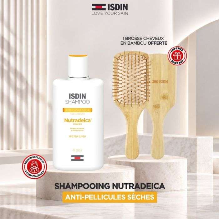 ISDIN OFFRE SHAMPOING NUTRADEICA CHEVEUX SECS 200 ML + BROSSE EN BAMBOU OFFERTE