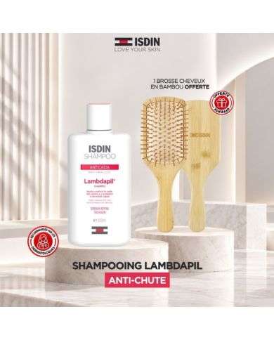 ISDIN OFFRE LAMBDAPIL SHAMPOING ANTI CHUTE 200 ML + BROSSE EN BAMBOU OFFERTE