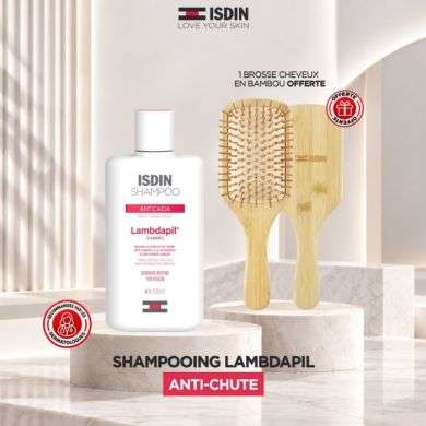 ISDIN OFFRE LAMBDAPIL SHAMPOING ANTI CHUTE 200 ML + BROSSE EN BAMBOU OFFERTE