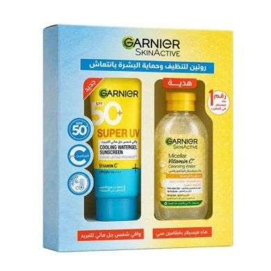GARNIER OFFRE SPF 50 + SUPER UV COOLING WATERGEL SUNSCREEN VITAMINEC 60 ML + EAU MICELLAIRE 100ML OFFERTE
