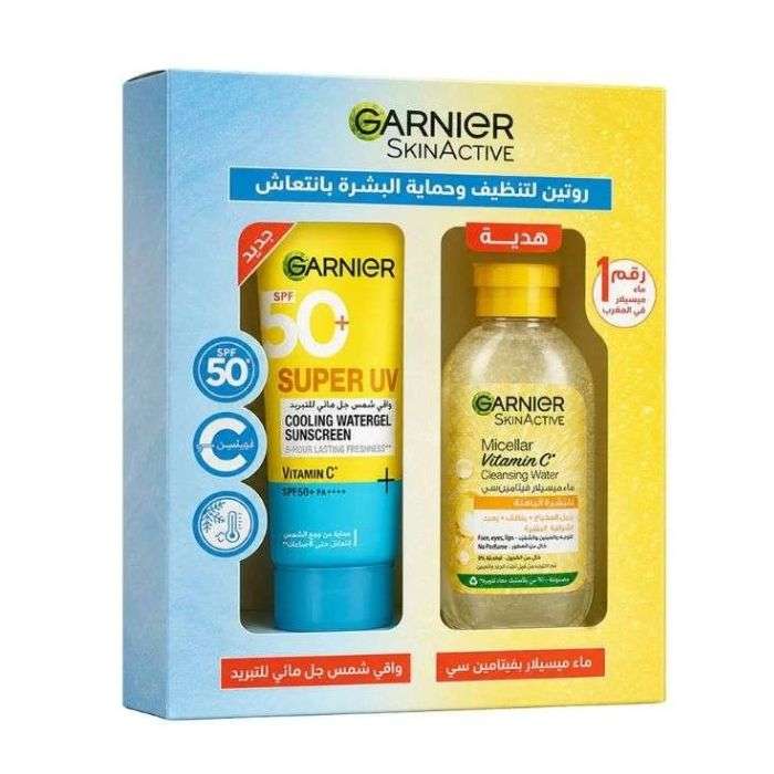 GARNIER OFFRE SPF 50 + SUPER UV COOLING WATERGEL SUNSCREEN VITAMINEC 60 ML + EAU MICELLAIRE 100ML OFFERTE