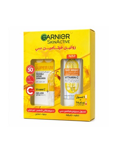 GARNIER OFFRE FAST BRIGHT SERUM NETTOYANT VIT C 100ML + ECRAN SERUM SPF50