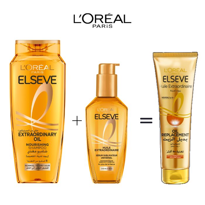 ELSEVE ROUTINE HUILE EXTRAORDINAIRE SHAMPOING + HUILE +OIL REPLACEMENT