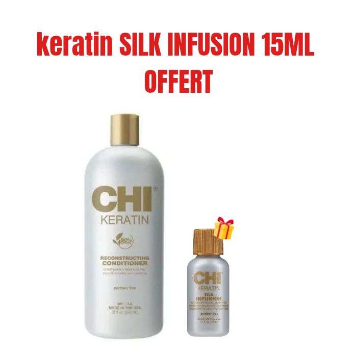 CHI OFFRE KERATIN CONDITIONNEUR RECONSTRUCTEUR PH3.5 946 ML + KERATIN SILK INFUSION 15 ML OFFERT