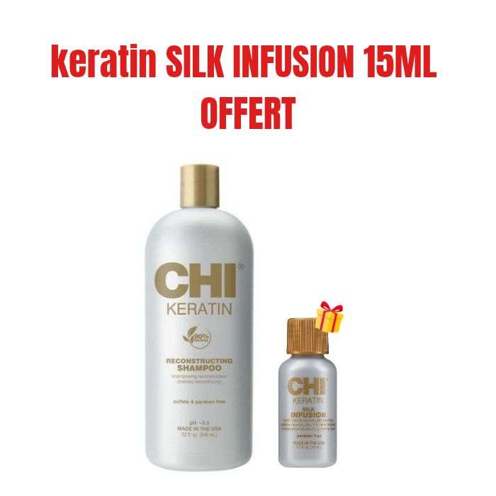 CHI OFFRE KERATIN SHAMPOING RECONSTRUCTEUR PH5.5 946 ML + KERATIN SILK INFUSION 15 ML OFFERT