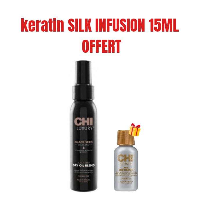 CHI OFFRE LUXURY BLACK SEED OIL HUILE SECHE 89 ML + KERATIN SILK INFUSION 15 ML OFFERT