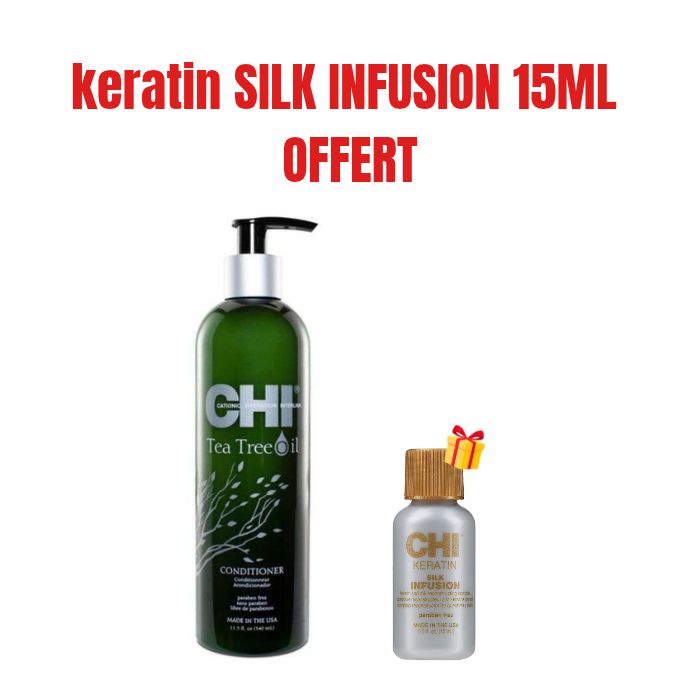 CHI OFFRE HUILE ARBRE DE THE APRES SHAMPOOING 340 ML + KERATIN SILK INFUSION 15 ML OFFERT