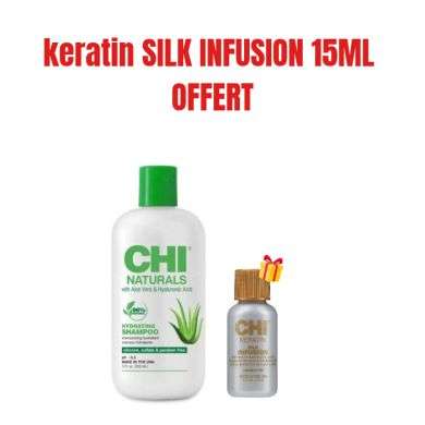 CHI OFFRE NATURALS ALOE VERA ET HYALURONIQUE ACIDE SHAMPOOING HYDRATANT 355 ML + INFRA SILK INFUSION 15 ML OFFERT