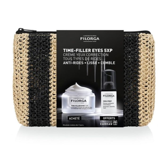 FILORGA OFFRE TIME FILLER YEUX 5 XP 15 ML CREME YEUX CORRECTION TOUS TYPE DE PEAUX + SKIN PREP MOUSSE NETTOYANTE + TROUSSE OFFER