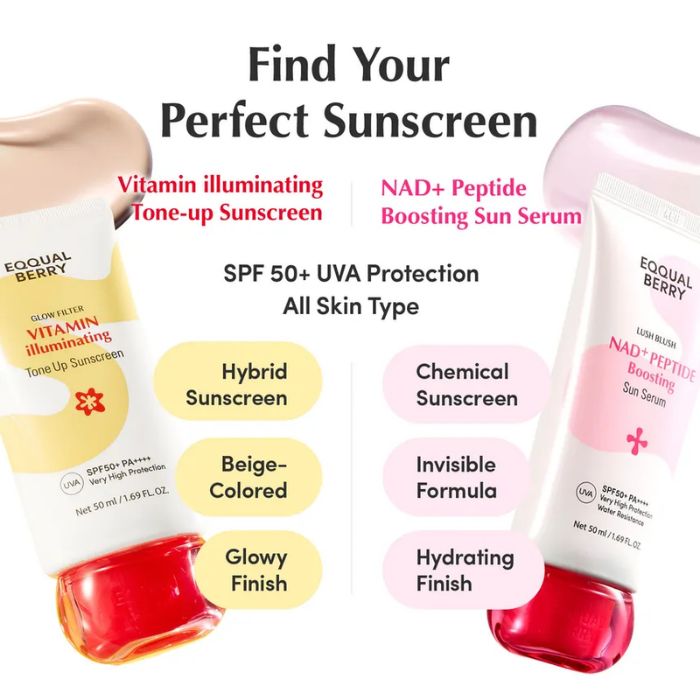 EQQUAL BERRY LUSH BLUSH NAD+ PEPTIDE BOOSTING SUN SERUM SPF 50+ PA++++ 50 ML