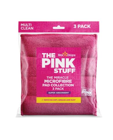 THE PINK STUFF THE MIRACLE MICROFIBRE PAD COLLECTION 3 PACK SUPER ABSORBENT