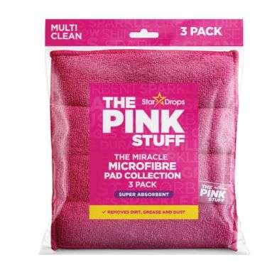 THE PINK STUFF THE MIRACLE MICROFIBRE PAD COLLECTION 3 PACK SUPER ABSORBENT