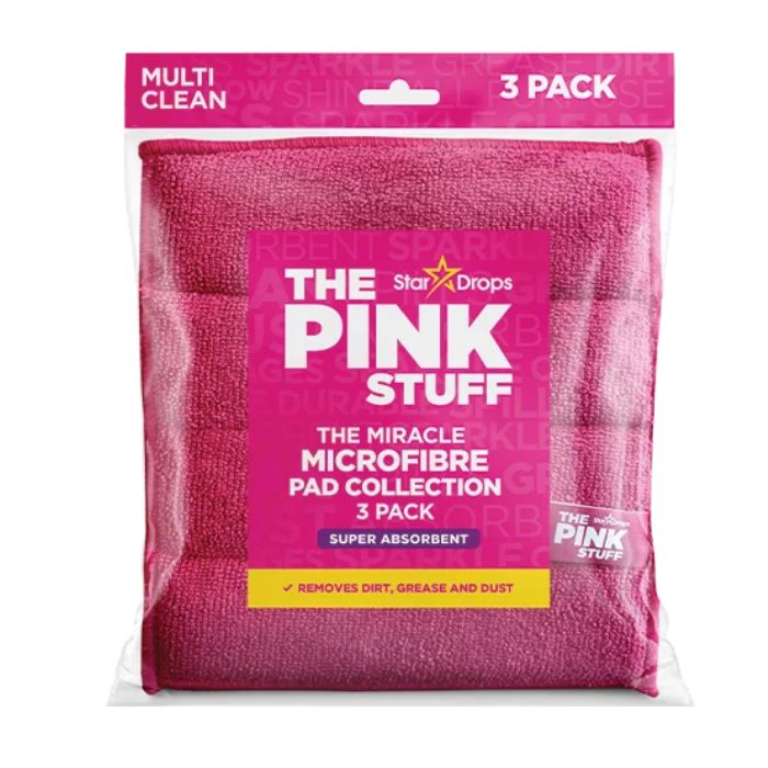 THE PINK STUFF THE MIRACLE MICROFIBRE PAD COLLECTION 3 PACK SUPER ABSORBENT
