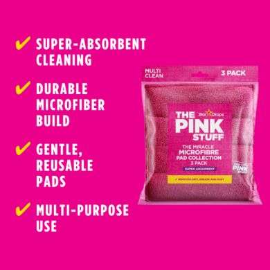 THE PINK STUFF THE MIRACLE MICROFIBRE PAD COLLECTION 3 PACK SUPER ABSORBENT