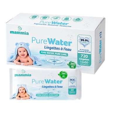 MAMMIA PURE WATER LINGETTES BEBE PACK DE 12 PAQUETS DE 60 LINGETTES