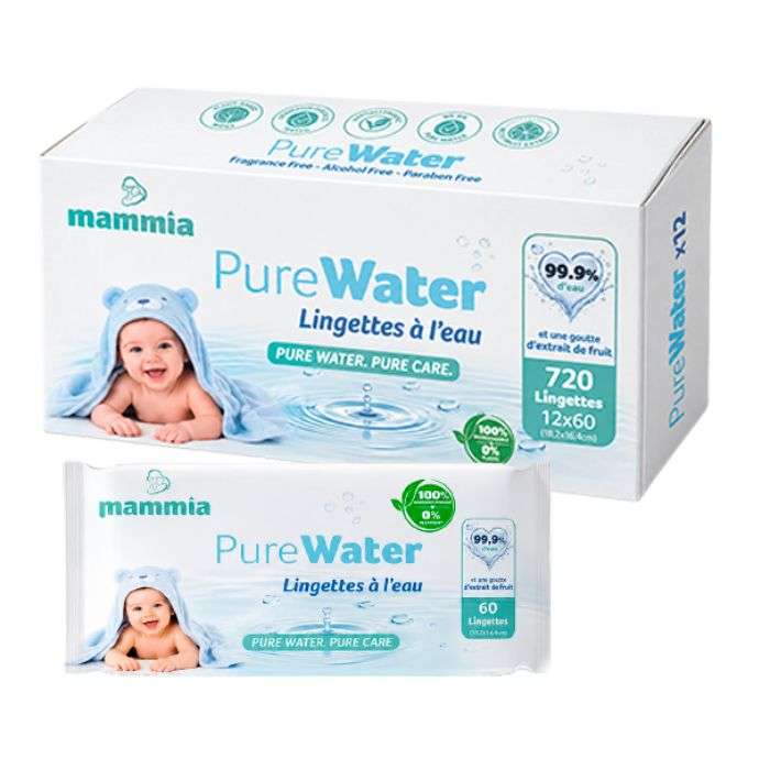 MAMMIA PURE WATER LINGETTES BEBE PACK DE 12 PAQUETS DE 60 LINGETTES